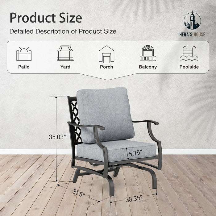 , 2 Pack, Patio Rocking Chairs, Alloy Steel, Grey