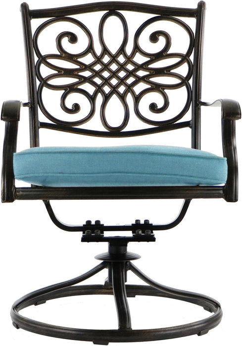 Traditions 5-Piece Rust Resistant Aluminum Patio Dining Set with Blue Cushions, Swivel Rockers and Aluminum round Dining Table, Outdoor Dining Set for 4