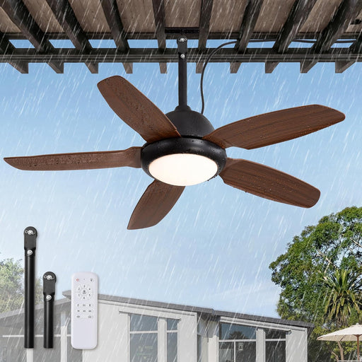 42 Inch Wet Rated Outdoor Ceiling Fan with Lights and Remote,Ip65 Hanging Gazebo Fan with 3CCT 6-Speed DC Motor,Brown Waterproof Plug in Ceiling Fan with Cord for Patios Porch Pergola Pavilion