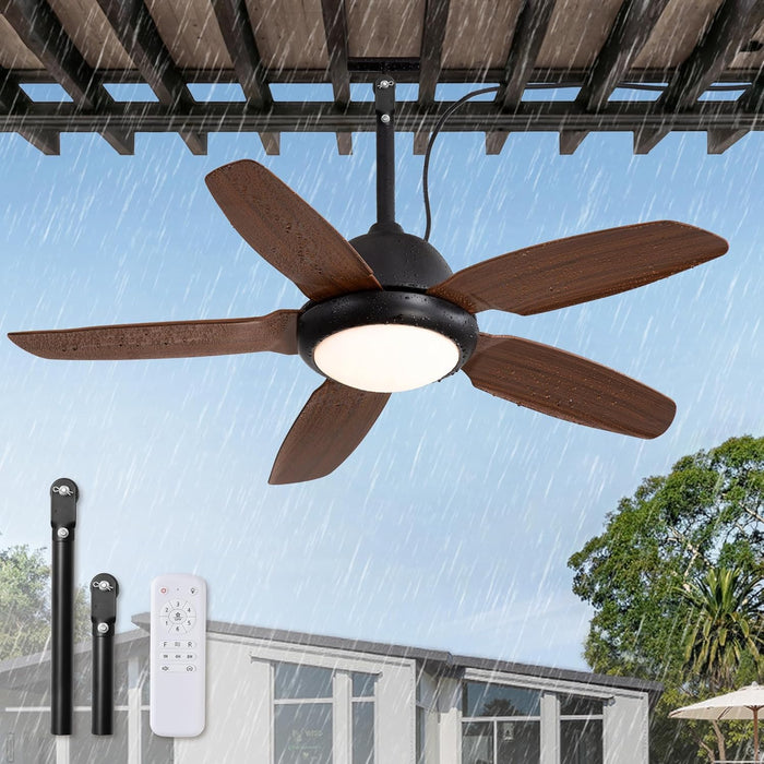 42 Inch Wet Rated Outdoor Ceiling Fan with Lights and Remote,Ip65 Hanging Gazebo Fan with 3CCT 6-Speed DC Motor,Brown Waterproof Plug in Ceiling Fan with Cord for Patios Porch Pergola Pavilion