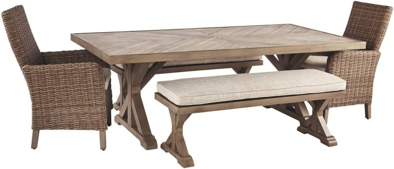 Beachcroft Patio Farmhouse Outdoor Upholstered Dining Bench, Beige