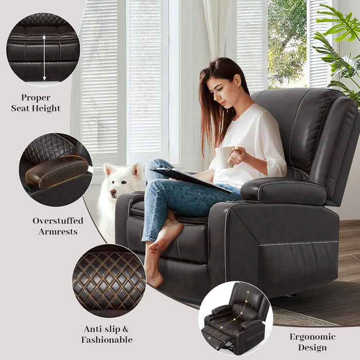 Brown Faux Leather Recliner with Storage