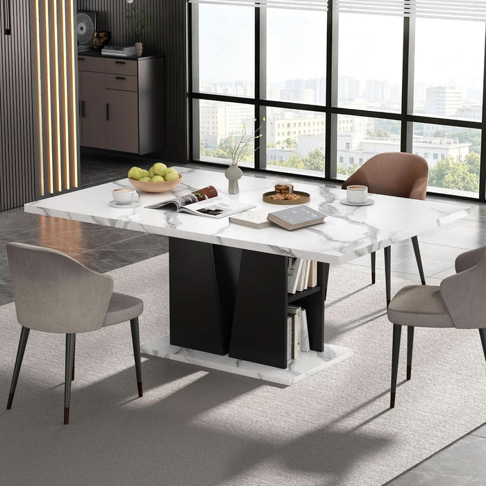 47"-63" Extendable Dining Table for 4-6, Faux Marble Table with Storage