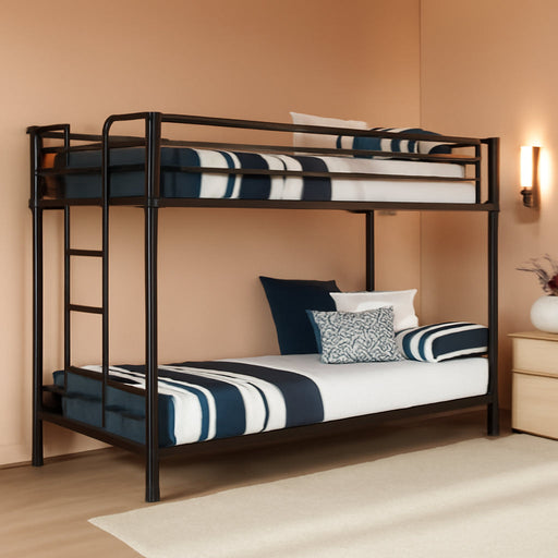 Daven Easy Assembly Metal Bunk Bed for Kids, Teens and Adults, with Ladder, High Guardrail, Metal Slats, Smooth Rounded Edges, No Boxspring Required, Twin-Over-Twin, Black