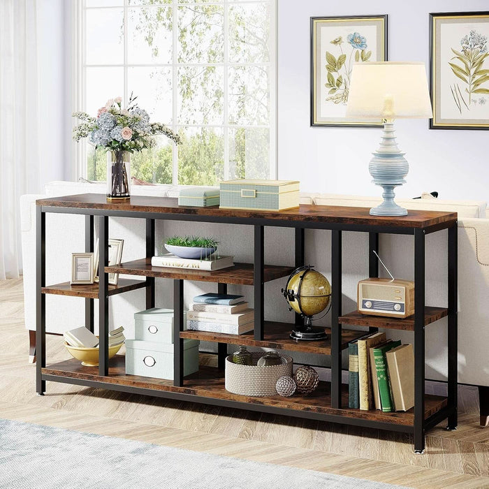 Console Sofa Table, 70.9 Inch Extra Long Table behind Couch with Storage Shelves, 3-Tier Industrial Narrow Entryway Hallway Accent Table for Living Room, Rustic Brown