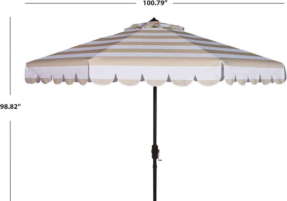 Outdoor - Vienna 9-Foot Crank Patio Umbrella - Beige & White Canopy - Brown Aluminum Pole - Single Scallop Trim Design - Ideal for Patio, Deck, Poolside, Backyard (PAT8011A)