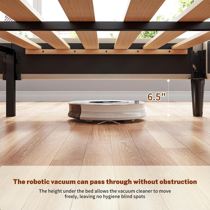 Queen Size Bed Frame, Upholstered Queen Bed Frame with Charging Stations, Storage Headboard Adjustable, Bedroom, Apartment, Dorm, Noise-Free, No Box Springs Needed, Beige