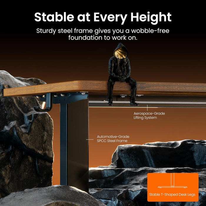 Height Adjustable Electric Standing Desk, 55 X 28 Inches Sit Stand up Desk, Memory Computer Home Office Desk, Vintage Brown