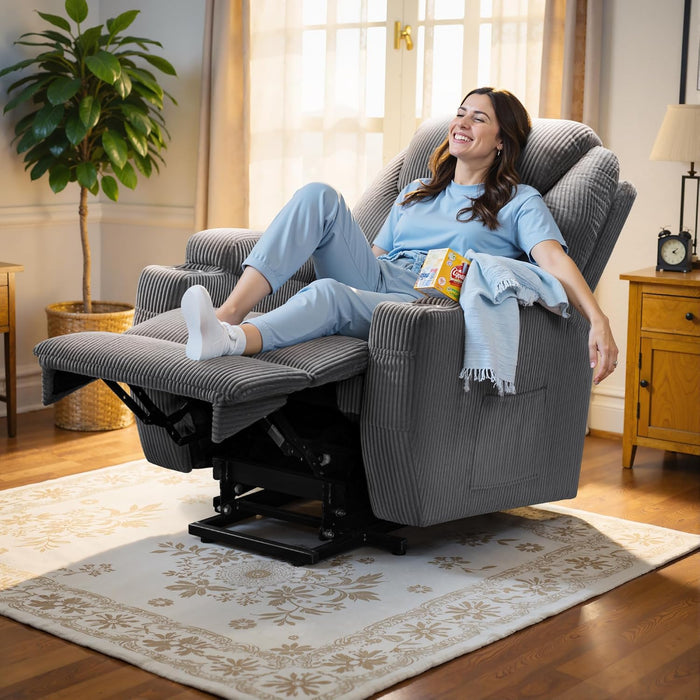 Power Lift Recliner Chair with Massage for Elderly Ergonomic Lounge Chair Classic Single Sofa with 2 Cup Holders Side Pockets Home Theater Seat (Corduroy, Dark Gray)