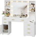 48.8'' Large Vanity Desk with Lighted Mirror & Power Outlet, White Makeup Vanity Table with 6 Drawers, 4 Shelves and 1 Storage Cabinet, Glass Tabletop Bedroom Dressing Table, 3 Lighting Modes