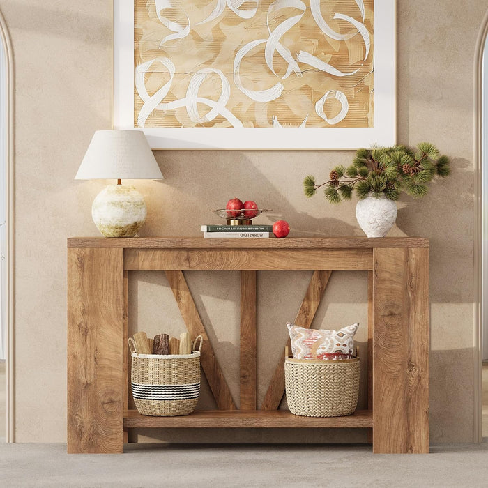 Console Table for Entryway, 47 Inches Narrow Sofa Table behind the Couch, Farmhouse Wood Entry Table with Storage Shelves for Hallway Foyer Living Room, Rustic Wood Grain