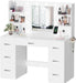 Vanity Desk with Mirror, Power Outlet and 10 Lights, Makeup Table with 7 Drawers, 3 Color Modes Available for Bedroom, Light White