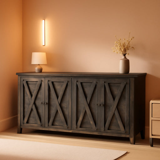 Farmhouse Sideboard Buffet Cabinet with Storage with 4 Doors, 55'' Large Kitchen Storage Cabinet, Wood Coffee Bar Cabinet with Adjustable Shelf for Kitchen, Living Room, Dark Oak