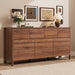 Walnut 10 Drawer Dresser for Bedroom, 63" W Modern Wood Dresser