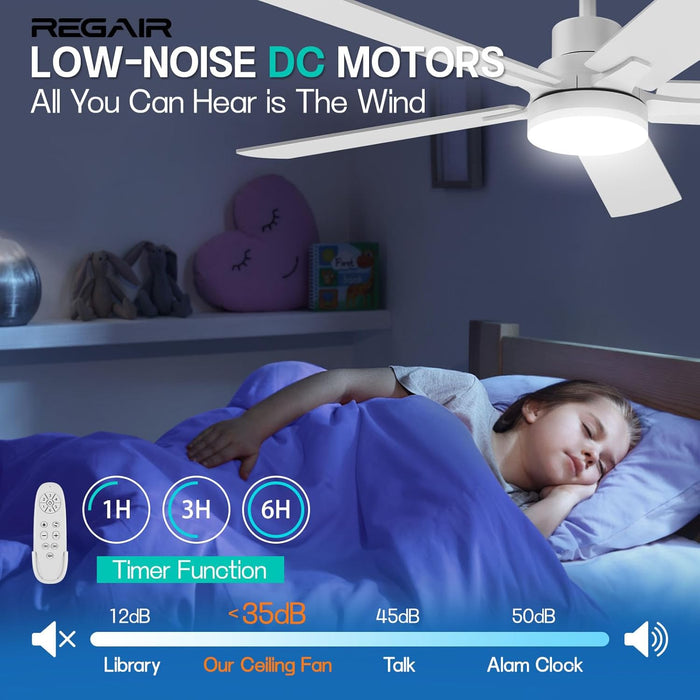 52-Inch Ceiling Fan with Lights, Remote Control, Reversible DC Motor, 3CCT Dimmable Timer, Noiseless Operation Fresh White, Ideal for Bedroom, Living Room, Indoor & Outdoor Use