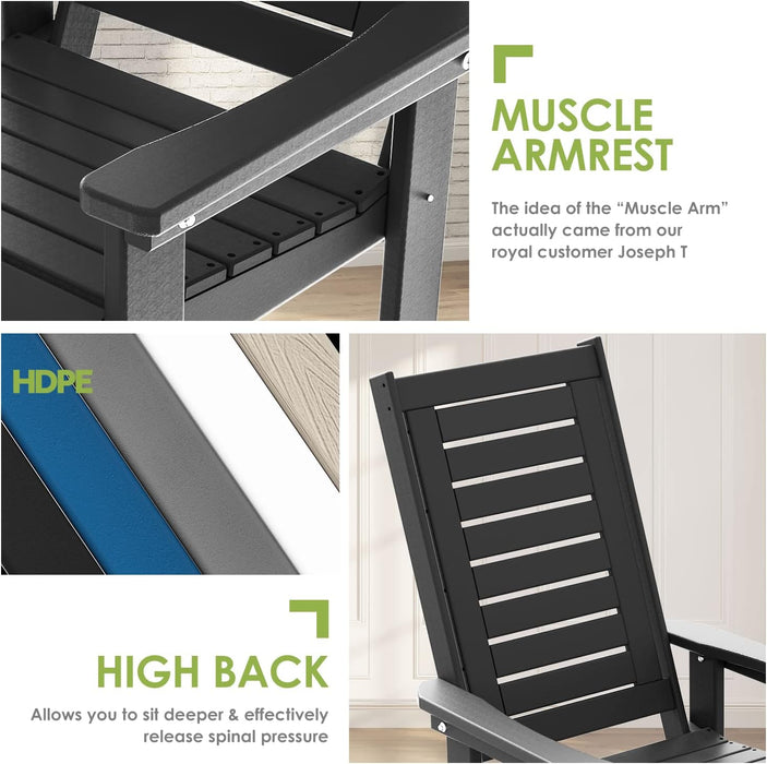 Outdoor Rocking Chairs | Set of 2 | Porch Rocker | HDPE Plastic | Black | Oversized Rockers | High Back | Big & Tall | Ladder Back | for Patio outside Backyard Balcony Garden