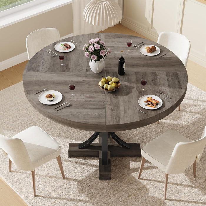 47IN Wood round Dining Table for 4-6，Farmhouse round Kitchen Table