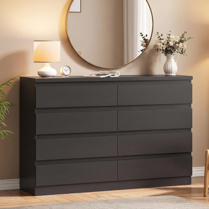 Modern 8 Drawer Dresser, Black