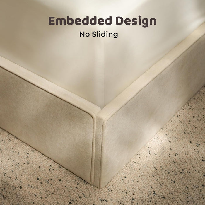 Cloud Queen Platform Bed Frame with Plush Headboard 6-Inch, Easy Assembly, Noise-Free Stability (Beige, Queen (U.S. Standard))