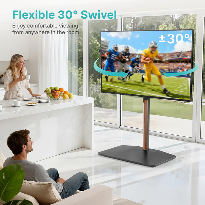 Swivel TV Stand with Wood for 32-85 Inch LCD LED OLED Screen, Holds 132 Lbs, Height Adjustable Universal Floor TV Stand, Max VESA 600 * 400Mm, Black, for Bedroom Living Room