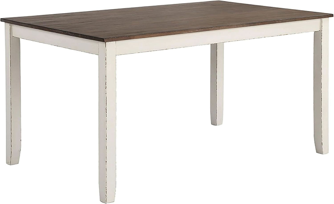 Home Furnishings - Fortress - Wood - 7-Piece Rectangular Dining Table Set – Farmhouse Style with Double-Cross Back Armless Side Chairs - Dining Room - Vintage White, Chestnut Brown - 190721