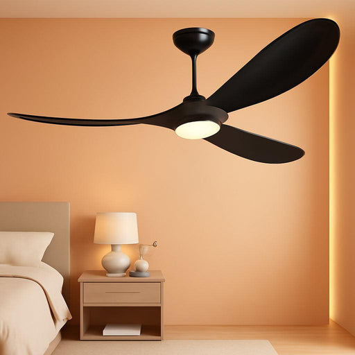 52 Inch Ceiling Fans with Lights and Remote Control, Wood Outdoor Ceiling Fan with Light 3 Blades Propeller Black Ceiling Fan for Indoor Patios Bedroom Garage ETL Listed, Matte Black