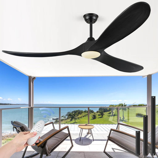 52 Inch Ceiling Fans with Lights and Remote Control, Wood Outdoor Ceiling Fan with Light 3 Blades Propeller Black Ceiling Fan for Indoor Patios Bedroom Garage ETL Listed, Matte Black