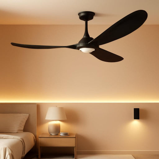 52 Inch Ceiling Fans with Lights and Remote Control, Wood Outdoor Ceiling Fan with Light 3 Blades Propeller Black Ceiling Fan for Indoor Patios Bedroom Garage ETL Listed, Matte Black