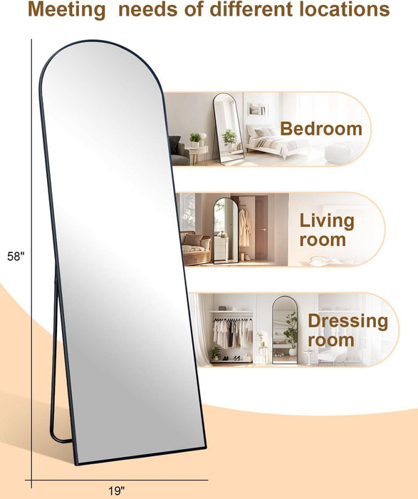 58"X19"Floor Mirror Full Length,Arched Full Length Mirror with Stand,Full Body Mirror,Hanging or Large Leaning for Bedroom Living Room Black