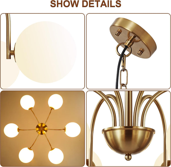 Six Light Brushed Gold Aluminum Sputnik Chandelier