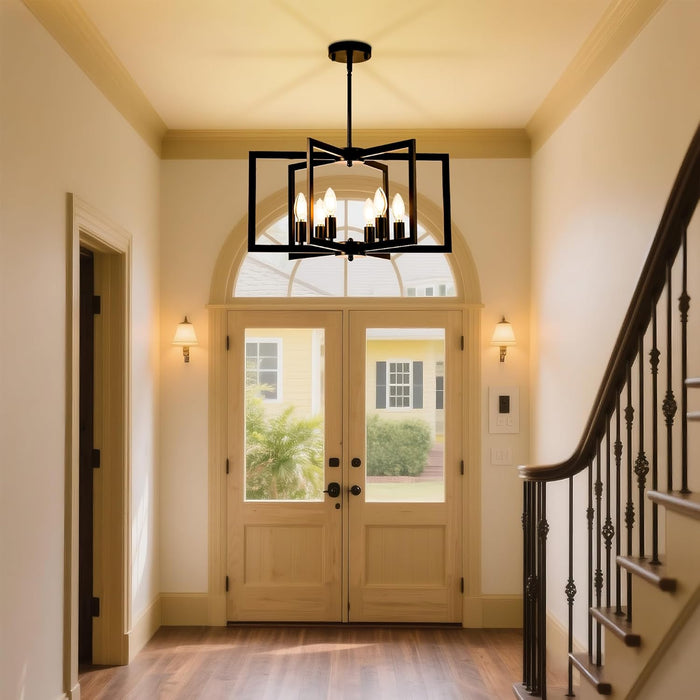 Modern Black Chandeliers for Dining Room, Industrial Metal Chandelier, 6-Light Adjustable Pendant Light for Farmhouse, Kitchen, Living Room(No E12 Bulbs)