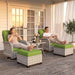 Outdoor Patio Furniture Set Patio Rocking Swivel Chair with Tempered Glass Side Table, Outdoor Wicker Rattan Bistro Set with Ottomans for Garden, Deck, and Balcony, Avocado Green