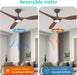 Ceiling Fans with Lights and Remote, 52 Inch Large Airflow Indoor Ceiling Fans with Quiet DC Motor and 3 Colour Temperature Black Noiseless ABS Fan Blades (Dark Woodgrain)