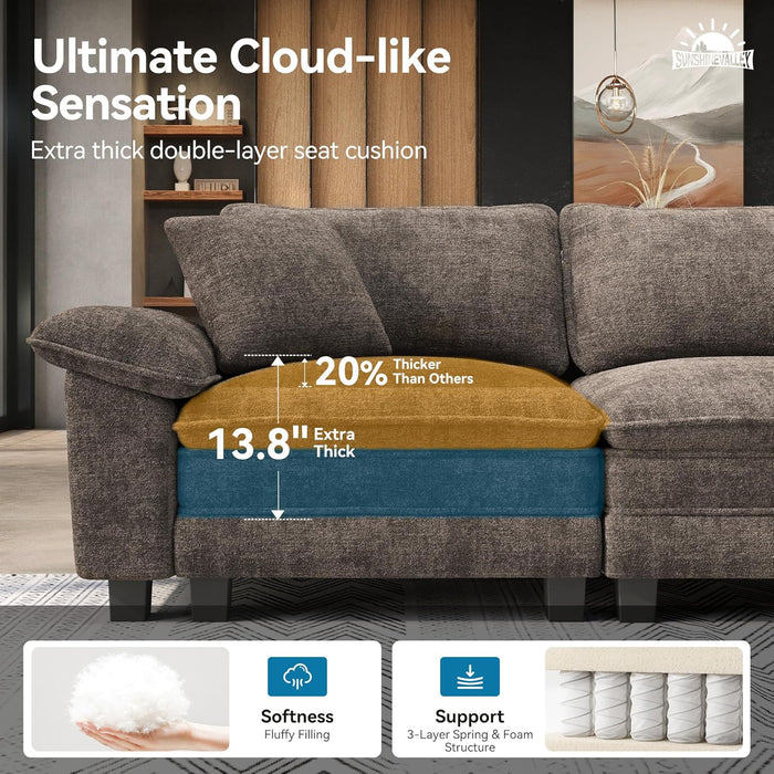 Taupe Chenille Three Seater Modular Sofa ArmrestsIncluded