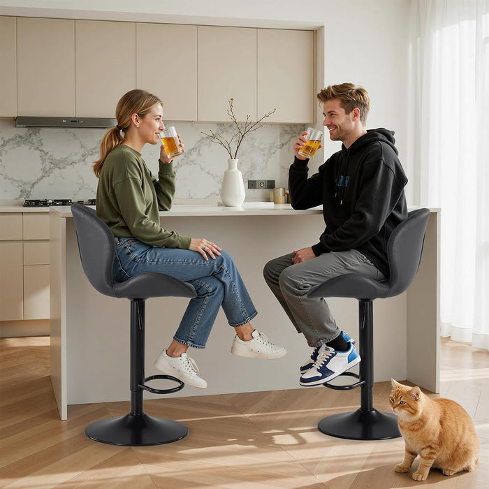 Bar Stools Set of 4, Swivel Adjustable Height Fabric Bar Chair | Barstools Counter Height, Backrest, Armless, Upholstered, Modern, Kitchen Island, Dining Room, Black