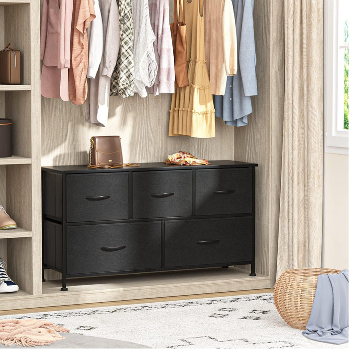 Black Dresser with 5 Fabric Bins