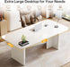 Modern White Desk, Large Minimalist Executive Office Computer Desk Writing Study Makeup Vanity Table Workstation with Arch Design Legs, 63 X 31.5 Inch