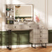 Large Vanity Desk with 3 Color Touch Screen Dimming Mirror, Vanity Desk with Charging Station, Modern Retractable Makeup Dressing Table, Makeup Table with Storage Shelves and 5 Sliding Drawers