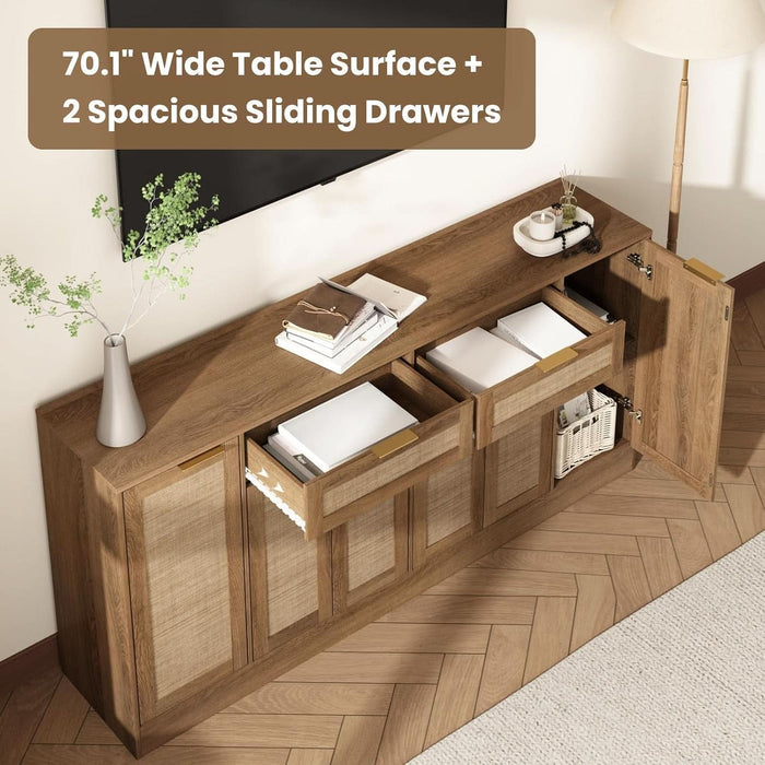 70.1"W Rattan Sideboard Buffet Cabinet, Large Storage Cabinets