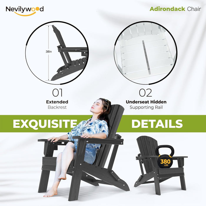 Adirondack Chair, HDPE Folding Outdoor Chair, Black