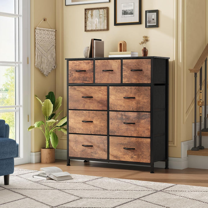 Durable Fabric Dresser With Nine Drawers Organizer