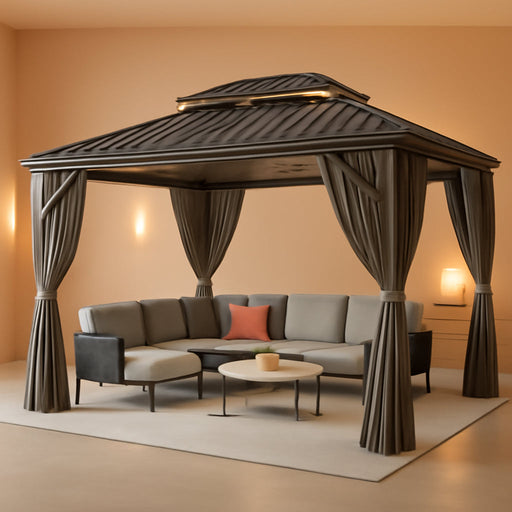 12x14 Hardtop Weatherproof Gazebo With Curtain Netting