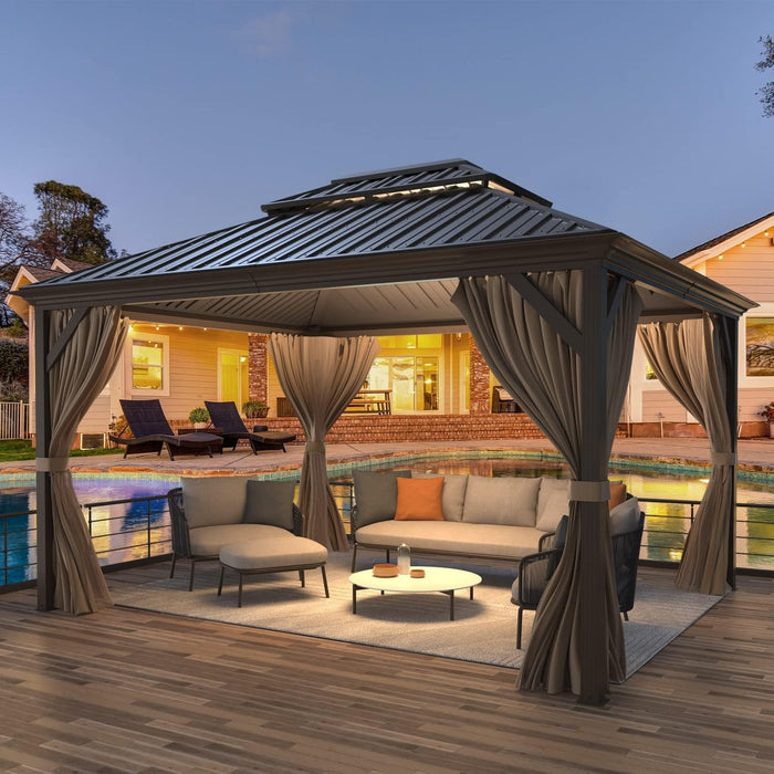 12x14 Hardtop Weatherproof Gazebo With Curtain Netting