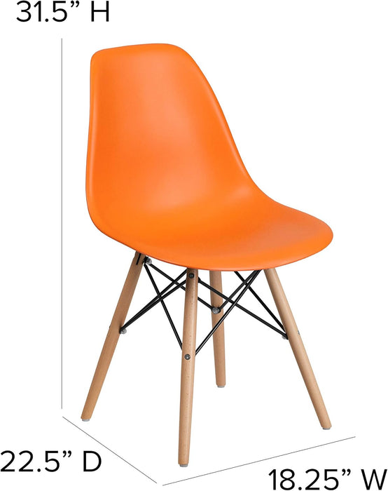 Elon Series Orange Plastic Chair with Wooden Legs for Versatile Kitchen, Dining Room, Living Room, Library or Desk Use