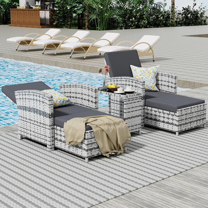 Outdoor Patio Chairs with Ottomans, 5 Piece Outdoor Patio Furniture Set, Wicker Patio Conversation Set, Outdoor Sofa with Ottoman, and Table for Porch, Garden, and Balcony, Grey