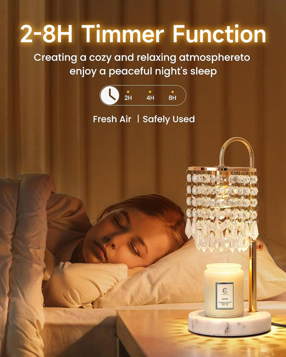 Candle Warmer Lamp with Timer Dimmer and 3 Bulbs, Candle Lamp Warmer with Marble Base for Adjustable Height, Crystal Candle Lamp for Jar Candles, House Warming Gifts Home Room Decor, French Gold