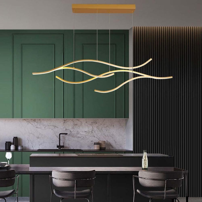 Contemporary LED Linear Wave Chandelier Gold Dimmable
