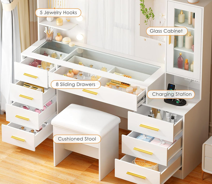 49.2Inches White Vanity Desk With Integrated Mirror