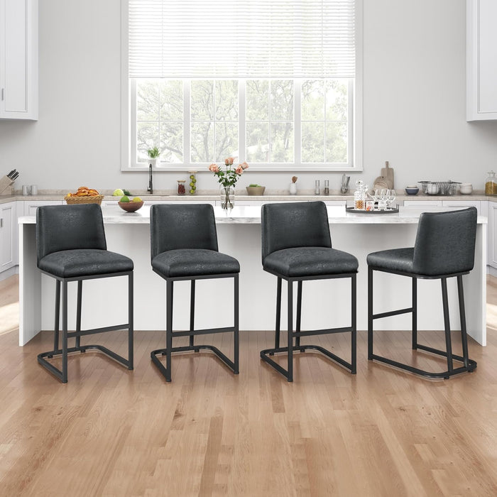 Counter Height Bar Stools 24'' Bar Stools Set of 2 Leather Bar Chairs Modern Upholstered Barstools with Back for Kitchen Counter, Dark Gray