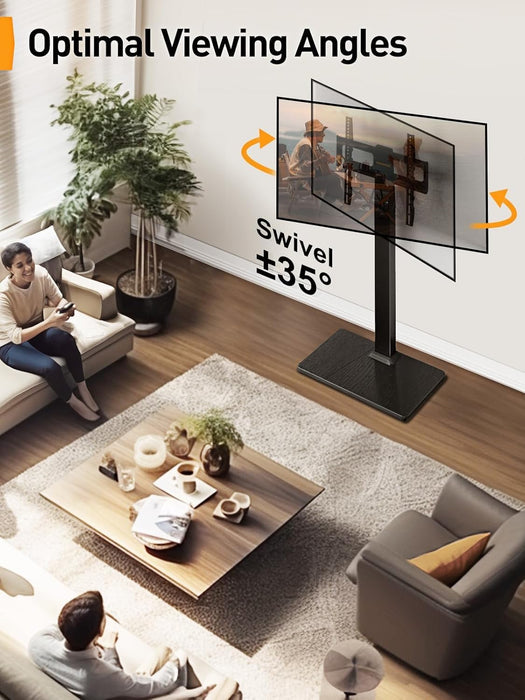 Floor TV Stand with Mount for 32-70 Inch Tvs up to 88Lbs, Floor Standing TV Stand with 9 Height Adjustment, TV Swivel Stand for Living Room with Wood Base, Max VESA 400X400Mm, PGFS09